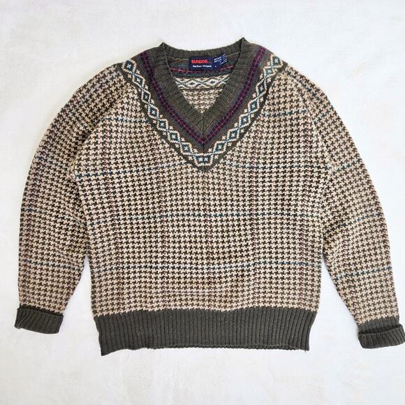 Vintage 100% Shetland Wool Sweater Houndstooth Heritage Academia Preppy Men's L - Picture 1 of 10